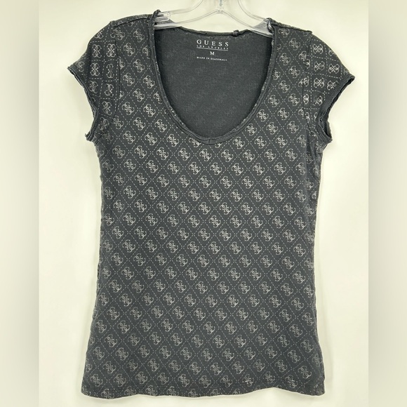 Guess Black Monogram V-neck T-shirt Size Medium - Picture 1 of 2